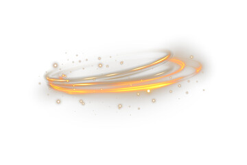 Glowing vortex spins in deep cosmos. Shining golden spiral lights the void. Abstract halo ring...