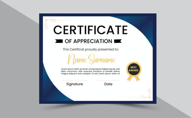 Certificate design, modern luxury certificate of achievement design template