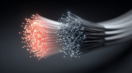 Minimalist Network Cables with Glowing Fiber Optic Ends, Isolated on Dark Background for Tech and Science