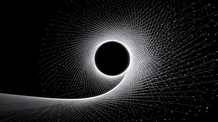 Intersecting Curved Lines on Black Background, Mathematical Art with Negative Space for Design