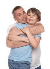 Father with his son on white background