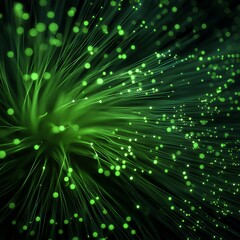 Vibrant green fiber optic bristles in close-up, creating an abstract tech texture suitable for innovative design projects