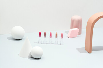 Lipstick Product Display in Minimal Geometric Scene with Pastel Tones