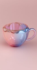 Pink And Blue Gradient Glass Teacup On Pastel Background