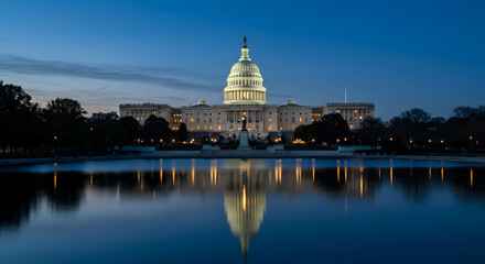 Night View of the United States Capitol Building in Washington, D.C., Featuring Illuminated Architecture and Iconic American Landmark Scenery