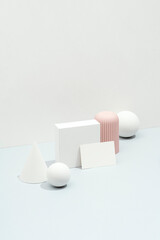 Blank Business Card Mockup in Minimal Pastel Scene with Geometric Decor