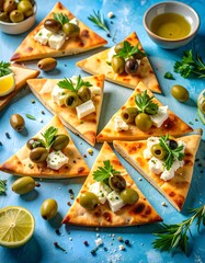 Delicious Greek Flatbread with Feta and Olives Mediterranean Cuisine