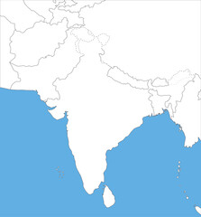 インド・パキスタン・ネパール周辺のアジア地図、白地図