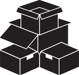 cardboard boxes silhouette, black and white silhouette, vector and illustration