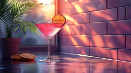 Refreshing Pink Citrus Cocktail in Sunlit Room