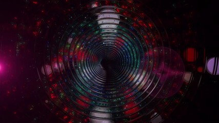 A glowing golden tunnel of neon rings against a backdrop of sparkling cosmic stars creates a futuristic, sci-fi look.
- Powered by Adobe