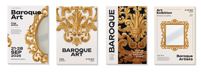 Golden Baroque Ornamented Vertical Card Set