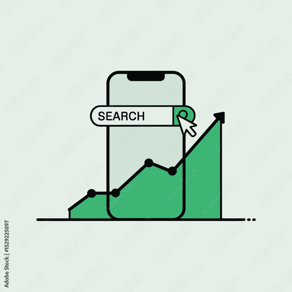 Poster mobile search optimization growth chart showing increased website traffic and user engagement