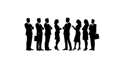 Business People Silhouette Design. Professional Group of Men and Women Standing and talking in Confident Poses, Teamwork and Leadership Concept Illustration for Corporate and Office theme