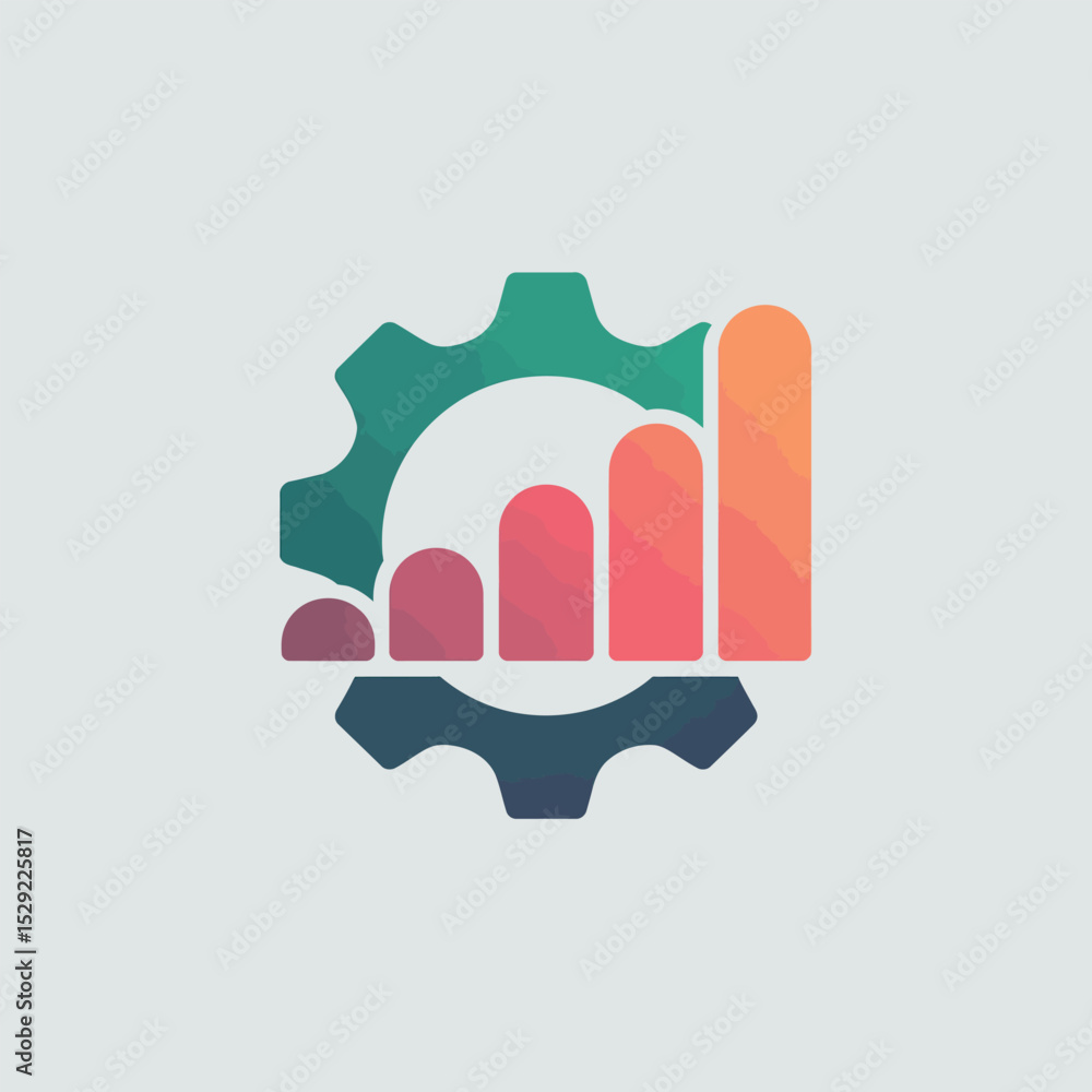 Poster abstract gear with ascending bar graph representing growth and progress