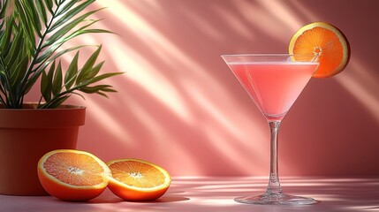 Refreshing Pink Citrus Cocktail in Sunlit Room