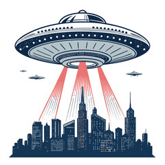 A colossal mothership silently hovers above a futuristic city skyline, a lone tractor dwarfed below; dramatic lighting, hyperrealistic detail.