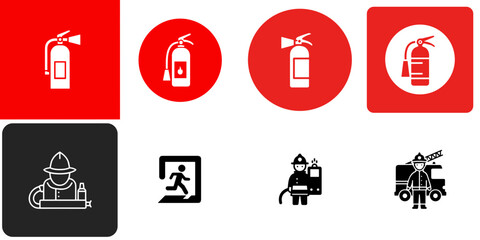 Fire safety icons showcasing extinguishers and fire prevention concepts  