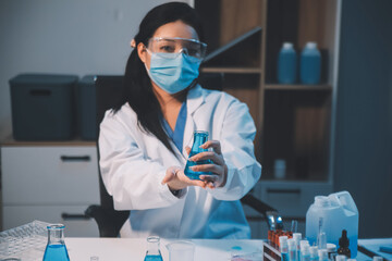 Research, experiment and medical trial being done by a scientist in a lab, science facility or...