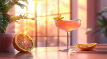 Refreshing Pink Citrus Cocktail in Sunlit Room