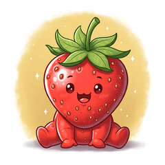 Happy Strawberry Character Resting for International Yoga Day.