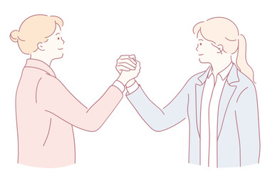 A dynamic illustration of two strong women arm wrestling, symbolizing empowerment and collaboration among women