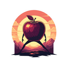 Strong Apple Yoga Mountain Pose Illustration for International Yoga Day Celebration.