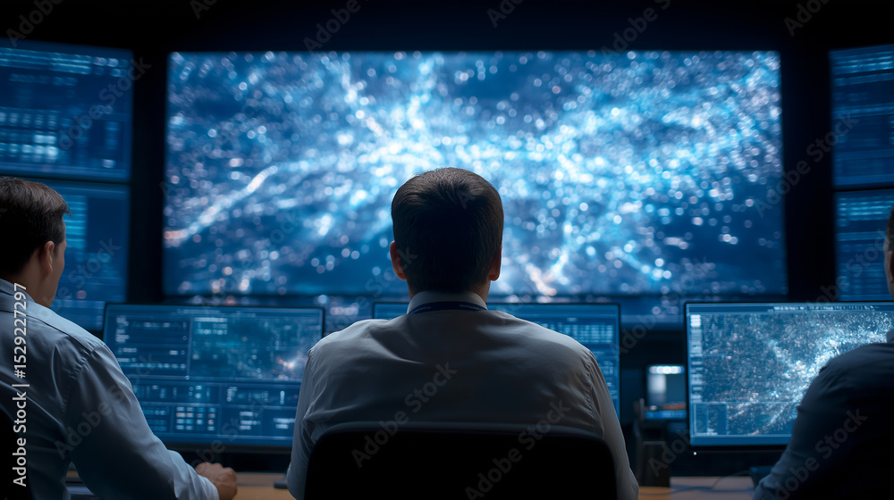 Poster emergency coordination center analyzing real-time data for response