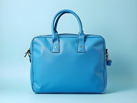 Blue school bag a stationery place or working briefcase copy space solid background