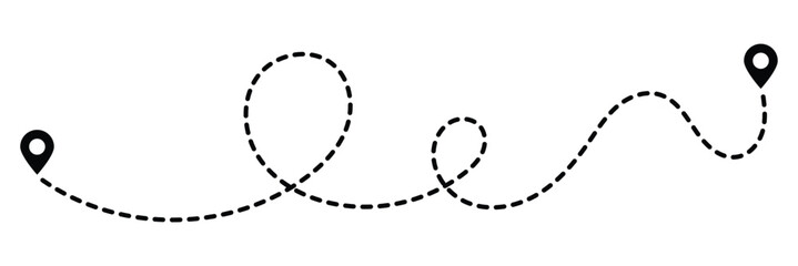 Set of Route location icon two pin sign and dotted line. Pinpoint, map search, route, navigator. GPS navigation line route mark. Travel route symbol. Vector illustrator