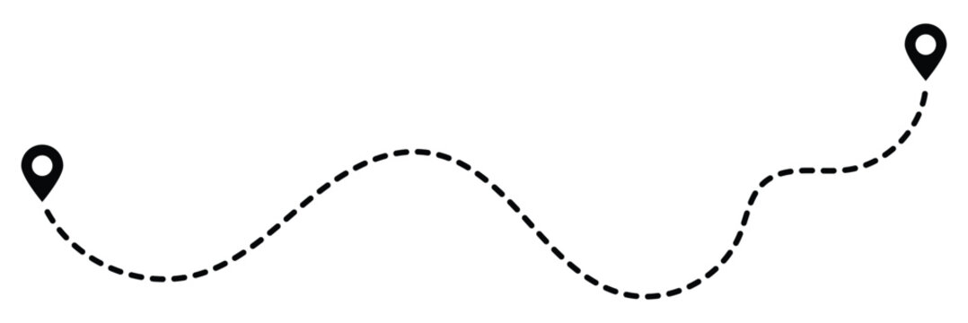 Dotted path with points. Map address location pointer symbol. Travel vector icon. Travel from start point and dotted line tracing.