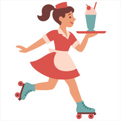 Fototapeta premium roller Waitress illustration Vector, 50s diner clipart Design, vintage diner design sublimation 