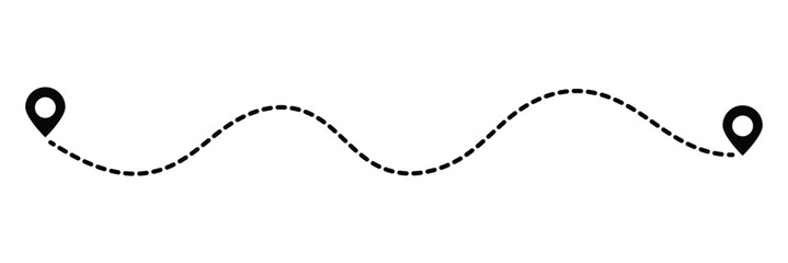 Route icon. Dot line path route travel banner illustration. Two points with dotted path and location pin. 