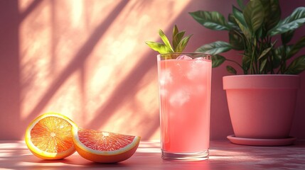 Refreshing Pink Citrus Cocktail in Sunlit Room