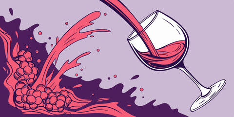 A beautiful, elegant splash of red liquid. 3d illustration, 3d rendering stock photo in red and purple background