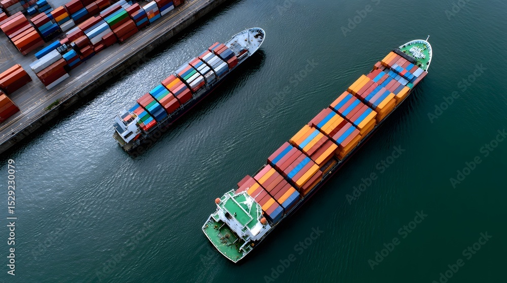 Poster aerial view of container ships in a busy port