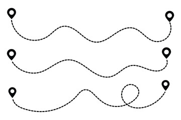 Road map icon. Route location icon two pin sign and dotted line. transportation route chart. Vector illustrator