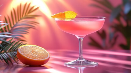 Refreshing Pink Citrus Cocktail in Sunlit Room