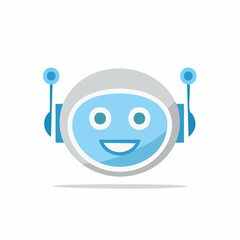 Fototapeta premium Cheerful robot cartoon, friendly AI character design, light blue and grey.