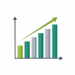 A bar graph displaying upward growth, with a green arrow indicating positive trend.