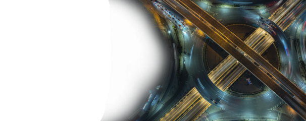 Expressway top view, Road traffic an important infrastructure, car traffic transportation above intersection road in city night, aerial view cityscape of advanced innovation, financial technology	