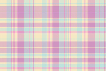 Pretty fabric texture check, 1960s tartan seamless plaid. Website background pattern textile vector in light and purple colors.