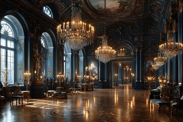 Obraz premium Historical mansion room with elegant lighting setup high resolution image