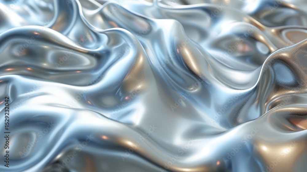 Poster an abstract representation of flowing metallic silk, showcasing stunning reflections and smooth text