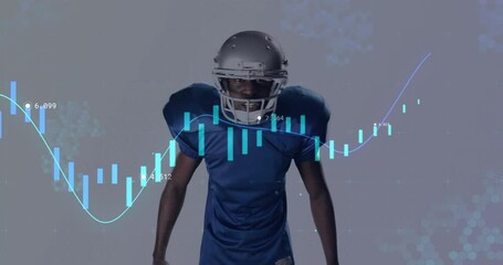 Male athlete running toward camera winding up passing for sports data with candlestick or line overl - Powered by Adobe
