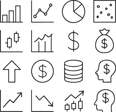 Data Analytics Vector Icon Set | Adjustable Line Weight | Chart, graph, analysis, report, growth, trend, statistics, pie chart, bar graph, line graph, scatter plot, dashboard, infographic icons EPS 10