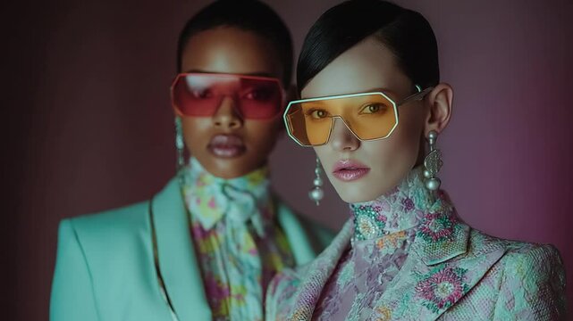 Fashionable Women in Sunglasses Posing for a High-End Portrait Photo Session
