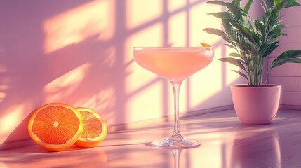 Refreshing Pink Citrus Cocktail in Sunlit Room