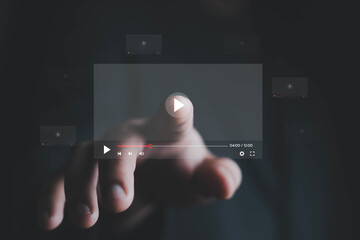 Businessmen watching the live streaming video Watch videos on the internet, live concerts,...