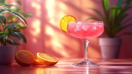 Refreshing Pink Citrus Cocktail in Sunlit Room